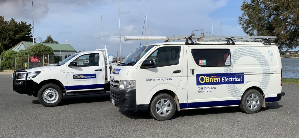 Our business vans parked on location at Goolwa